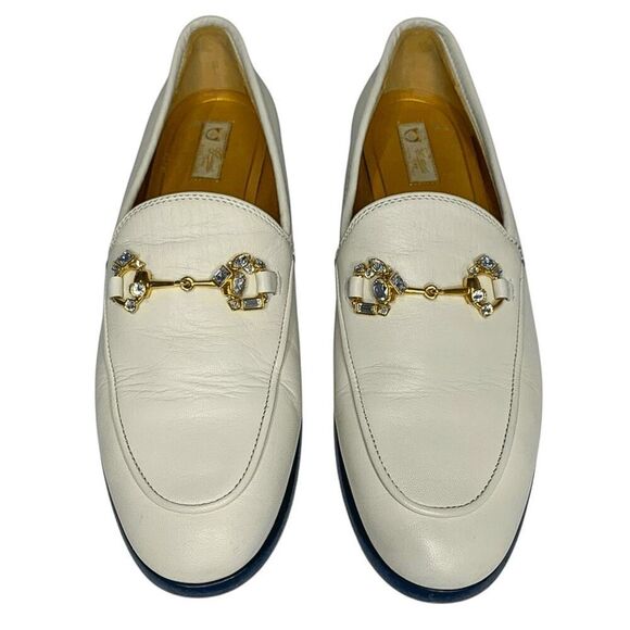 Gucci Jordaan Horsebit Loafers EU 36 US 6 White Leather Flat Slip On Shoes - Picture 2 of 16